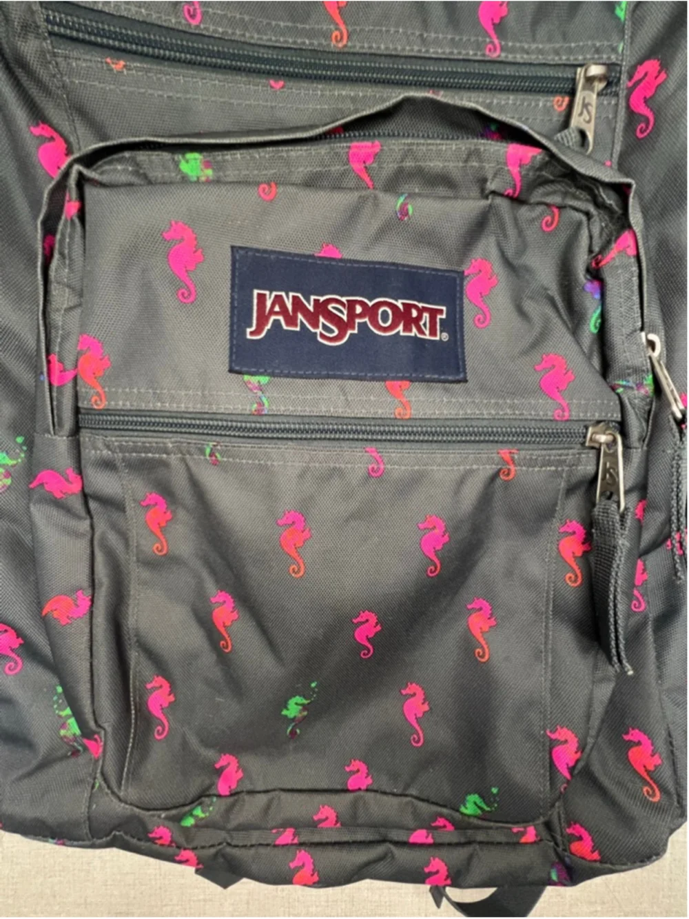 Jansport Grey And Pink Seahorse Print School Travel Laptop Book Bag Backpack